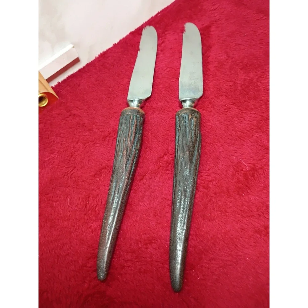 Set 2 Vintage F.A. Kirk Sheffield England Faux Stag Horn Knife Stainless Steel